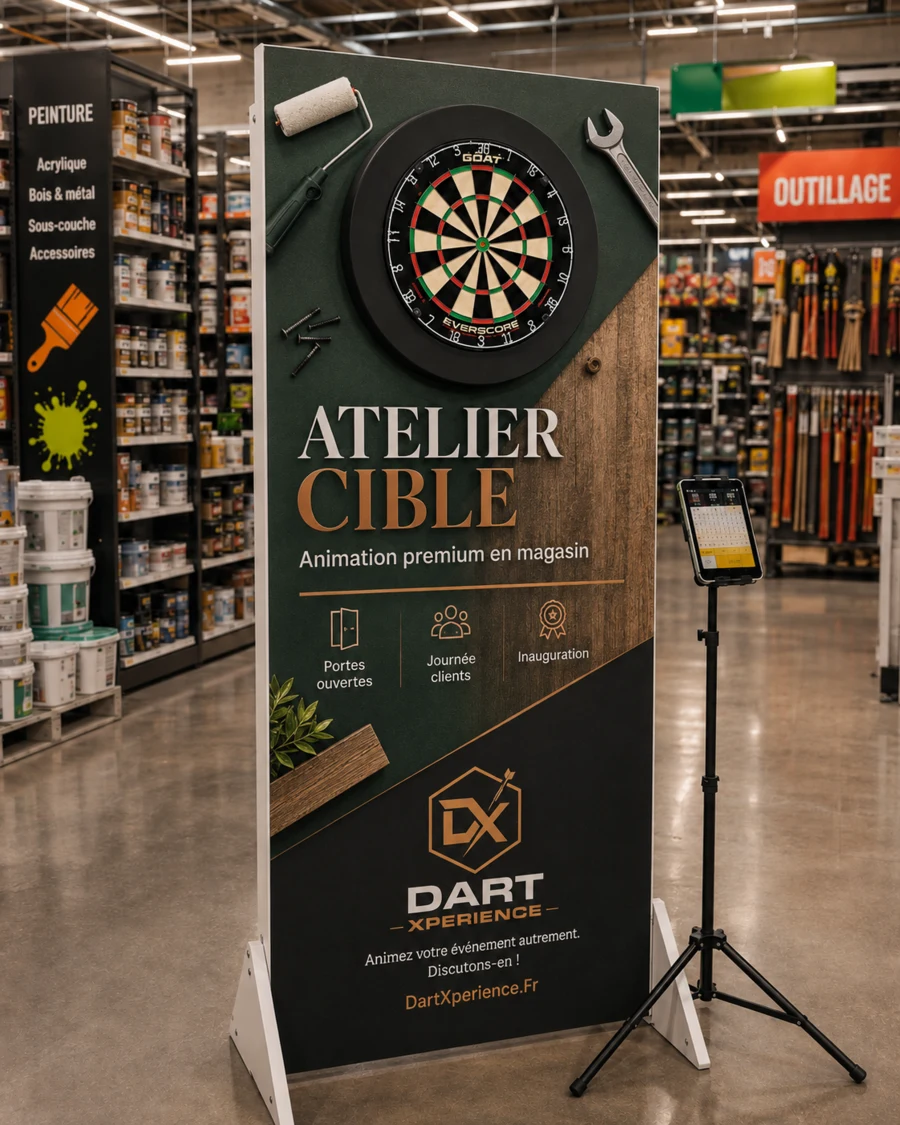 Support Dart Xperience personnalisé Atelier Cible en magasin